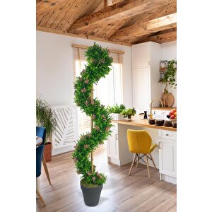 Yapay Ağaç Spiral Pembe Pıtırcıklı Şimşir Ağacı 160cm Bambu Saplı Salon Bitkisi