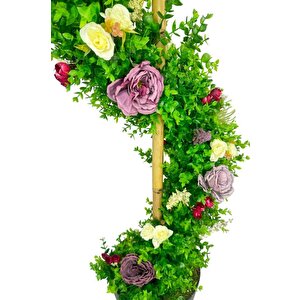 Yapay Ağaç Mor Pastel Şakayıklı Spiral Şimşir Ağacı 160cm Bambu Saplı Salon Bitkisi
