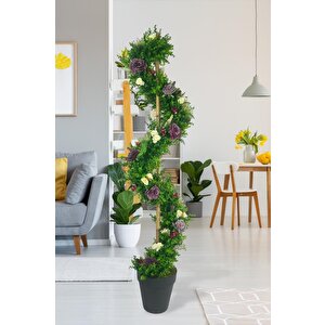 Yapay Ağaç Mor Pastel Şakayıklı Spiral Şimşir Ağacı 160cm Bambu Saplı Salon Bitkisi