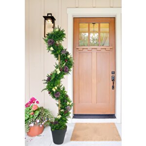 Yapay Ağaç Mor Pastel Şakayıklı Spiral Şimşir Ağacı 160cm Bambu Saplı Salon Bitkisi