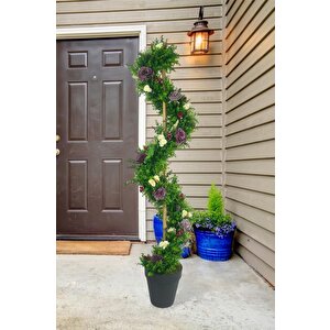 Yapay Ağaç Mor Pastel Şakayıklı Spiral Şimşir Ağacı 160cm Bambu Saplı Salon Bitkisi
