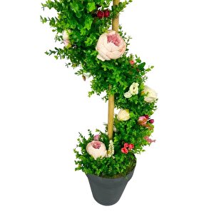 Yapay Ağaç Pembe Marsilya Şakayıklı Spiral Şimşir Ağacı 160cm Bambu Saplı Salon Bitkisi