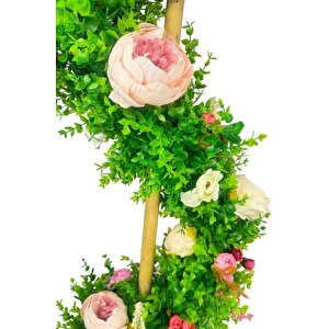 Yapay Ağaç Pembe Marsilya Şakayıklı Spiral Şimşir Ağacı 160cm Bambu Saplı Salon Bitkisi