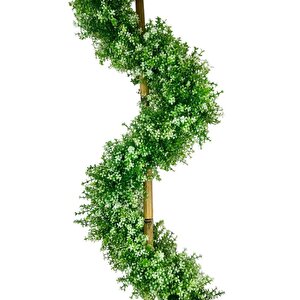 Yapay Ağaç Spiral Beyaz Yonca Şimşir Ağacı 160cm Bambu Saplı Salon Bitkisi