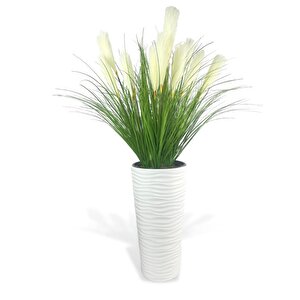 Yapay Çiçek Panpas Püskül Salon Bitkisi Beyaz Uzun Kumsal Vazoda 128*60cm