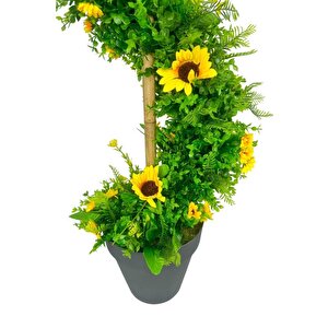 Yapay Ağaç Ay Çiçekli Spiral Şimşir Ağacı 160cm Bambu Saplı Salon Bitkisi