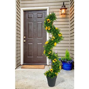 Yapay Ağaç Ay Çiçekli Spiral Şimşir Ağacı 160cm Bambu Saplı Salon Bitkisi