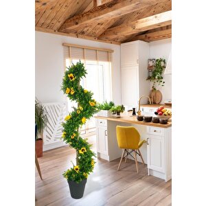 Yapay Ağaç Ay Çiçekli Spiral Şimşir Ağacı 160cm Bambu Saplı Salon Bitkisi