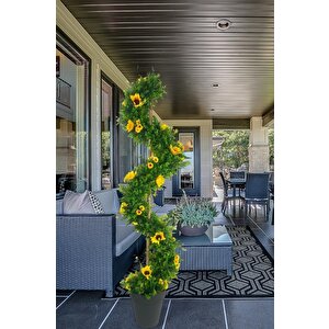 Yapay Ağaç Ay Çiçekli Spiral Şimşir Ağacı 160cm Bambu Saplı Salon Bitkisi