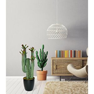 Yapay Çiçek Kaktüs Ağacı 4kollu Kızıl Yapraklısiyah Saksıda 70*22cm 4027