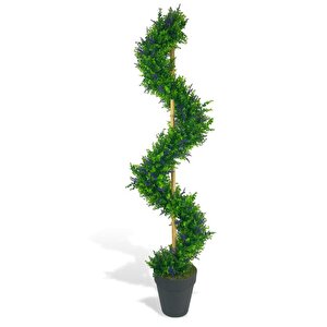 Yapay Ağaç Spiral Mor Lavanta Şimşir Ağacı 160cm Bambu Saplı Salon Bitkisi