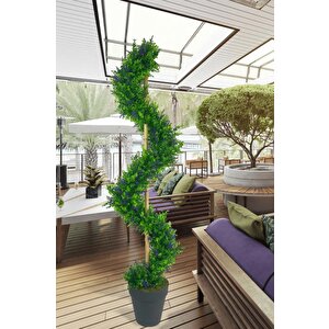 Yapay Ağaç Spiral Mor Lavanta Şimşir Ağacı 160cm Bambu Saplı Salon Bitkisi