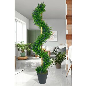 Yapay Ağaç Spiral Mor Lavanta Şimşir Ağacı 160cm Bambu Saplı Salon Bitkisi