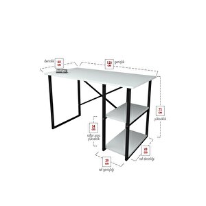 Bofigo 60x120 Cm 2 Raflı Çalışma Masası Bilgisayar Masası Ofis Ders Yemek Masası Beyaz