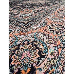 Bambu Halı Salon Halısı Post Pelüş Halı Klasik Desenli Siyah Turuncu Halı