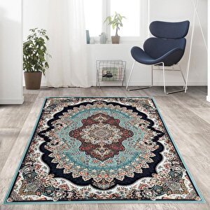 Bambu Halı Salon Halısı Post Pelüş Halı Klasik Desenli Siyah Yeşil Renklerde Halı 150x230 cm