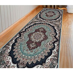 Bambu Halı Salon Halısı Post Pelüş Halı Klasik Desenli Siyah Yeşil Renklerde Halı 150x230 cm