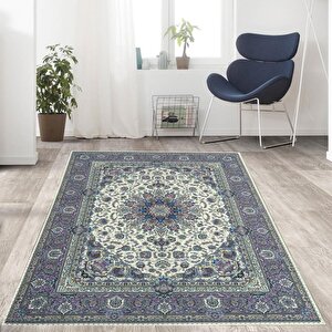 Bambu Halı Salon Halısı Post Pelüş Halı Klasik Desenli Lila Tonlarda Halı 100x150 cm
