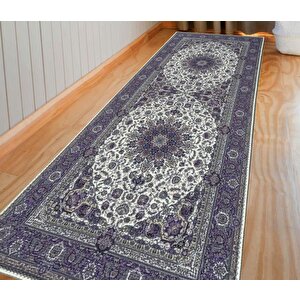 Bambu Halı Salon Halısı Post Pelüş Halı Klasik Desenli Lila Tonlarda Halı 100x150 cm