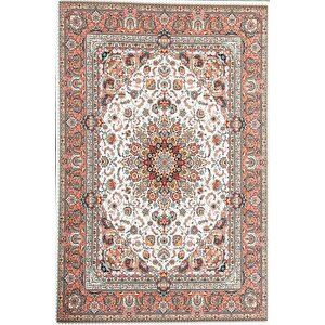 Bambu Halı Salon Halısı Post Pelüş Halı Klasik Desenli Krem Halı 80x50 cm