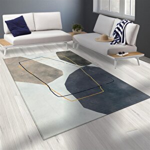 Bambu Halı Salon Halısı Post Pelüş Halı Abstrak Geometrik Desenli Krem Tonlarda 100x150 cm