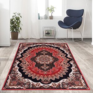 Bambu Halı Salon Halısı Post Pelüş Halı Klasik Desenli Kahve Kırmızı Renklerde Halı 100x150 cm