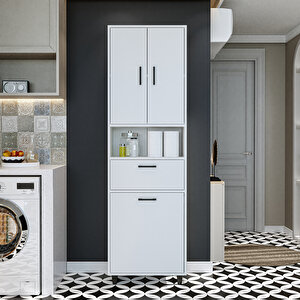 Roomart Çamaşır Sepetli Banyo Dolabı, Çok Amaçlı Çekmeceli Dolap 60 X 200 Cm