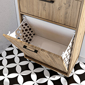 Çamaşır Sepetli Banyo Dolabı, Çok Amaçlı Çekmeceli Dolap 60 X 200 Cm Atlantik Çam