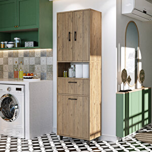 Roomart Çamaşır Sepetli Banyo Dolabı, Çok Amaçlı Çekmeceli Dolap 60 X 200 Cm