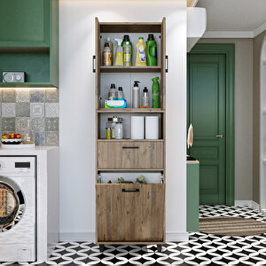 Roomart Çamaşır Sepetli Banyo Dolabı, Çok Amaçlı Çekmeceli Dolap 60 X 200 Cm