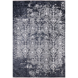 Antrasit Salon&yolluk Dijital Baskılı Makinede Yıkanabilir Kaymaz Taban Saçaklı Halı Ha188 80x500 cm