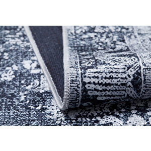 Antrasit Salon&yolluk Dijital Baskılı Makinede Yıkanabilir Kaymaz Taban Saçaklı Halı Ha188 80x500 cm