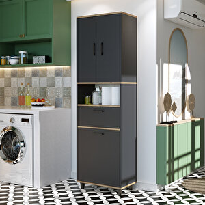 Roomart Çamaşır Sepetli Banyo Dolabı, Çok Amaçlı Çekmeceli Dolap 60 X 200 Cm