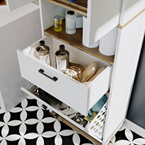 Roomart Çamaşır Sepetli Banyo Dolabı, Çok Amaçlı Çekmeceli Dolap 60 X 200 Cm