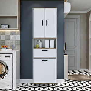 Roomart Çamaşır Sepetli Banyo Dolabı, Çok Amaçlı Çekmeceli Dolap 60 X 200 Cm