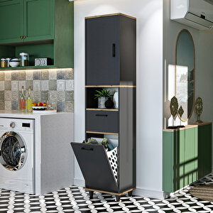 Roomart Çamaşır Sepetli Banyo Dolabı, Çok Amaçlı Çekmeceli Dolap 45 X 200 Cm