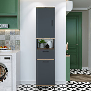 Roomart Çamaşır Sepetli Banyo Dolabı, Çok Amaçlı Çekmeceli Dolap 45 X 200 Cm
