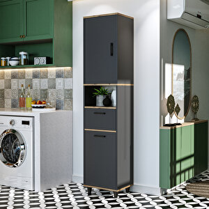 Roomart Çamaşır Sepetli Banyo Dolabı, Çok Amaçlı Çekmeceli Dolap 45 X 200 Cm