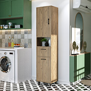 Roomart Çamaşır Sepetli Banyo Dolabı, Çok Amaçlı Çekmeceli Dolap 45 X 200 Cm