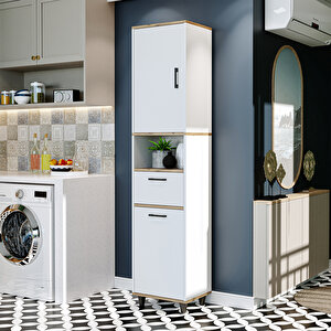 Roomart Çamaşır Sepetli Banyo Dolabı, Çok Amaçlı Çekmeceli Dolap 45 X 200 Cm