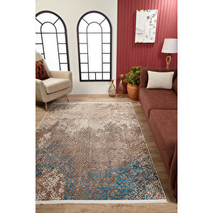 Kahverengi Salon&yolluk Dijital Baskılı Makinede Yıkanabilir Kaymaz Taban Saçaklı Halı Ha374 100x400 cm