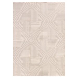 Kabartmalı Karo Desenli İskandinav Bohem Tarzı Yumuşak Halı Bej Krem 240x340 cm