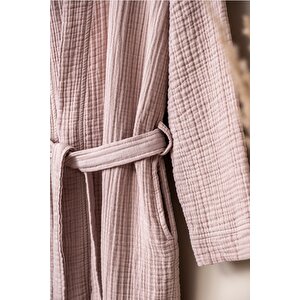 Unisex Kimono 4 Kat Müslin Bornoz Pudra