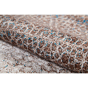 Halı Atölyesi Kahverengi Salon&yolluk Dijital Baskılı Makinede Yıkanabilir Kaymaz Taban Saçaklı Halı Ha374