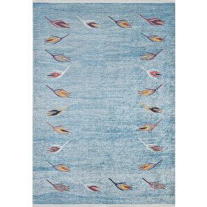 Mavi Salon&yolluk Dijital Baskılı Makinede Yıkanabilir Kaymaz Taban Saçaklı Halı Ha377 80x400 cm
