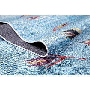 Mavi Salon&yolluk Dijital Baskılı Makinede Yıkanabilir Kaymaz Taban Saçaklı Halı Ha377 80x400 cm