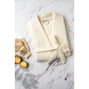Unisex Kimono 4 Kat Müslin Bornoz Ekru