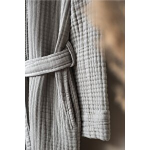 Unisex Kimono 4 Kat Müslin Bornoz Gri