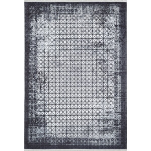 Gri Salon&yolluk Dijital Baskılı Makinede Yıkanabilir Kaymaz Taban Saçaklı Halı Ha467 80x150 cm