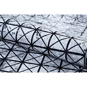 Halı Atölyesi Gri Salon&yolluk Dijital Baskılı Makinede Yıkanabilir Kaymaz Taban Saçaklı Halı Ha467